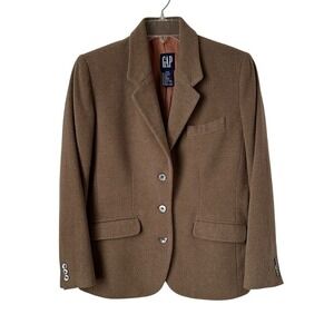 Vintage GAP Brown Wool Angora Blend Pea Coat Blazer Jacket Classic Preppy Y2K‎ M